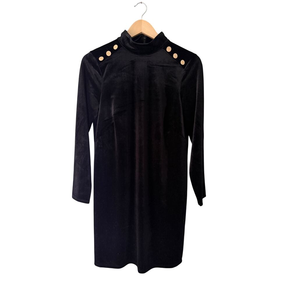 Talbots Petite Velvet Holiday Dress Gold Crest Buttons Black S Petite NWT